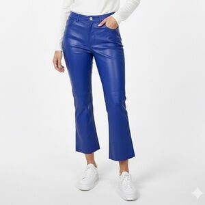 NWT Methode Simonne Leather Crop Pants Blue Sz 44